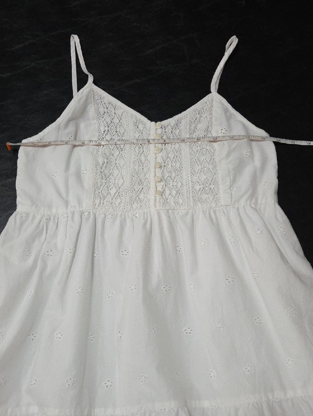 Levi's S White Cotton Eyelet Tiered Scalloped Hem Broderie Anglaise Dress - Picture 6 of 7